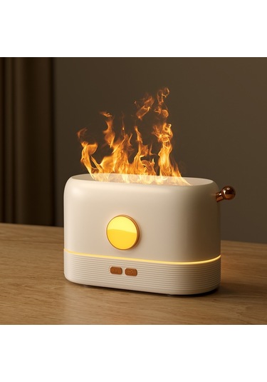 Jf801 Masaüstü Simülasyonu Alev Aroma Difüzör Nemlendirici, Renk: Tek Renkli Açık-beyaz