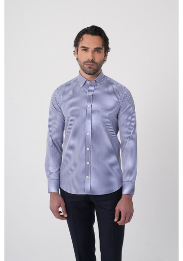 Bisse Uzun Kollu Paşa Yaka Regular Fit Erkek Lacivert Gömlek Gmczg252069 C39 Lacivert