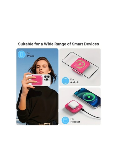 Brightnova Rosy 5000mah Mini Ultra Ince Manyetik Kablosuz Power Bank 15w Kablosuz Sarj 225w Pd Hizli Sarj Led Ekran Alt N