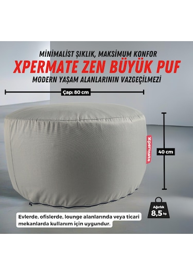 Xpermate Zen Puf Bench Fermuarlı Puf Koltuk 80x40 Antrasit