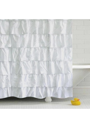Su Geçirmez Oluklu Kenar Duş Perdesi Fırfırlı Banyo Perdesi Dekorasyonu Beyaz