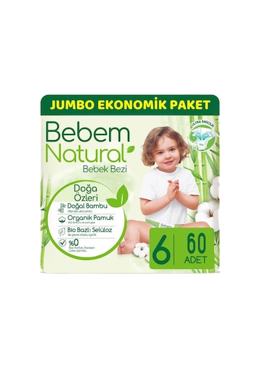 Bebem Natural Bebek Bezi 6 Numara XLarge Jumbo Avantaj Paketi 60 Adet