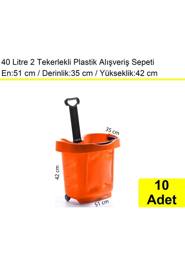 2 Tekerlek Plastik Alışveriş El Sepeti 40 Litre Turuncu 10 Adet / En:51 Boy:35 Yükseklik:42 Cm