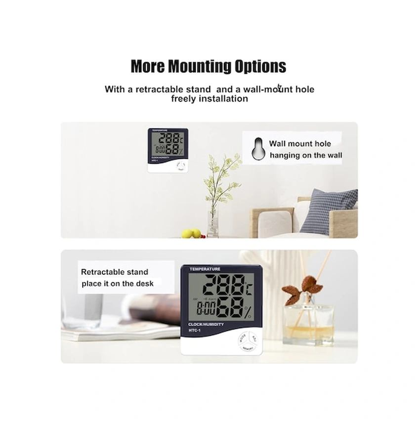 Tongxida Anasayfa Termometre Higrometre - İç Mekan Sıcaklık Ve Nem Ölçer, Alarmlı Saat, Büyük Lcd Ekran, Max/min Hafızalı Htc-