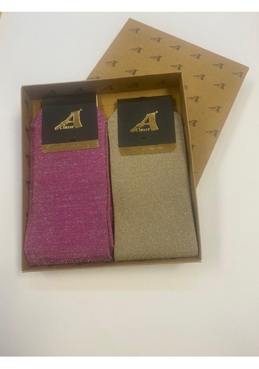 Simli Lycra Kadın Soket Çorap Pembe