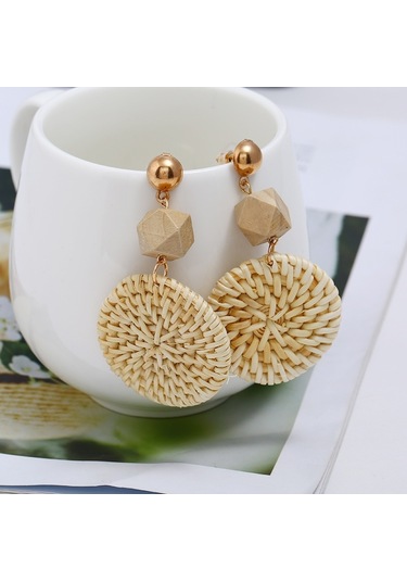 E2002-14 Prongs+big Circle Bamboo Vine Handmade Woven Earrings Bosomia Style Earrings Gümüş