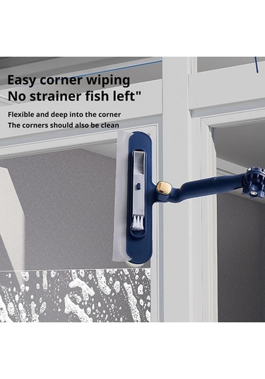 Monyee Yüksek Katlı Evler İçin Çift Taraflı Pencere Temizleyici - Döner Kafa Ve Kauçuk Silecekli Ev Temizlik Aracı Mavi