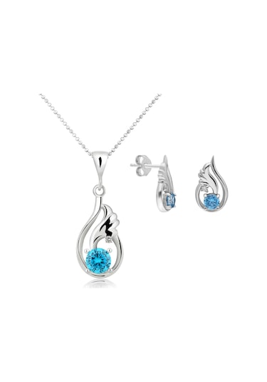 Topaz Melek Kanadı 0.04 Carat Pırlanta Gümüş Kolye Küpe Seti Ei09