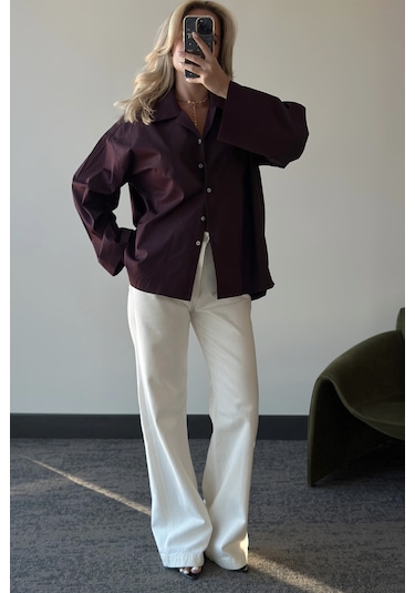 Mürdüm Oversize Gömlek - 4952 Mürdüm