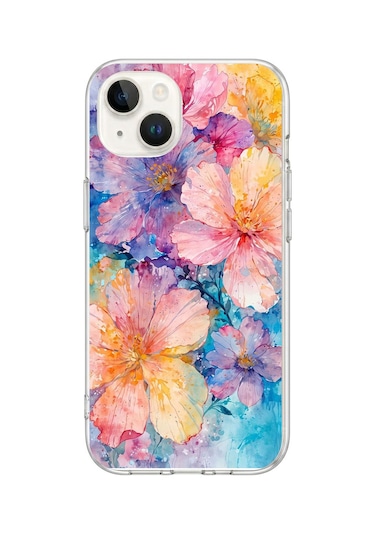 iPhone 13/14 Uyumlu Yağlı Boya Çiçekler Baskılı Silikon Kılıf Renkli