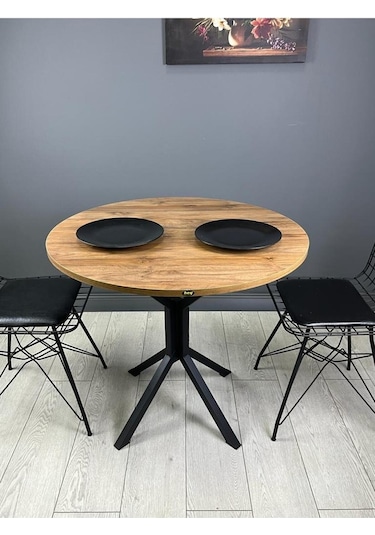 Saray Ceviz Yuvarlak Mutfak Masası Yemek Masası Balkon Masası Metal Siyah Ayak 80 Cm Saray Ceviz Yuvarlak Mutfak Masası Yemek Masası Balkon Masası Metal Siyah Ayak 80 Cm