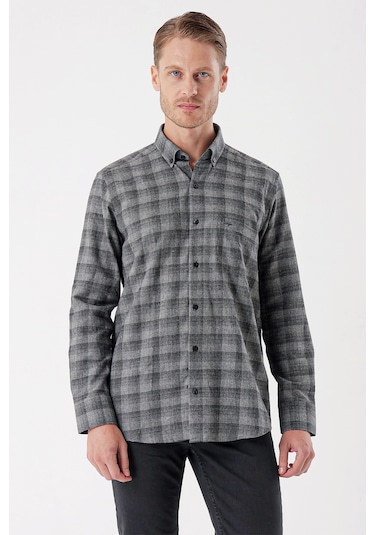 Siyah Uzun Kollu Ekoseli Gabardin Sert Yaka Cepli Casual Comfort Fit Gömlek 1004235113-siyah Siyah