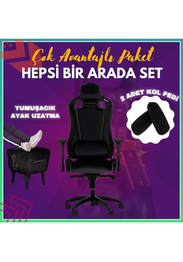Pro Ayak Uzatmalı Kol Pedli Maximus Oyuncu Koltuğu Siyah