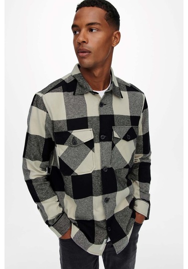 Only & Sons Erkek Onsmılo Kareli Çift Cepli %100 Pamuk Gömlek 22019854 Siyah