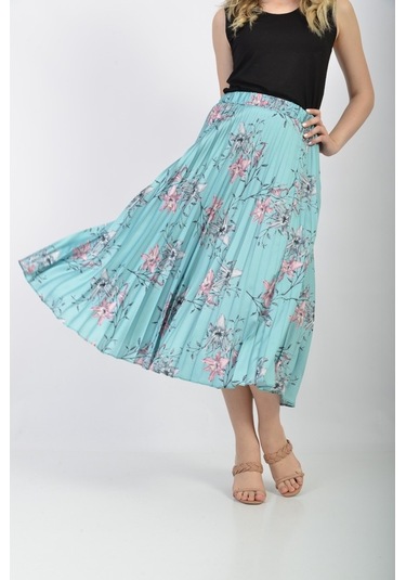 Soralline Bayan Plisoley Etek 781 Saten Empirme Mint Yeşili Mint Yeşili