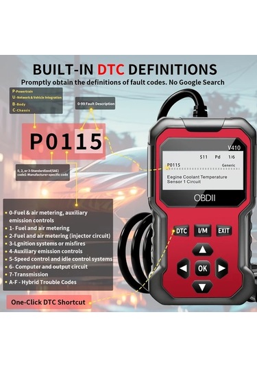Boatshop1 V410 Obd2 Tarayıcı Teşhis Aracı Kırmızı Tek Boyut Arabalar Kamyonlar 1996 Motor Işık Kontrol Pil Gerilim Testi Gerçek Zamanlı Veri Akışı