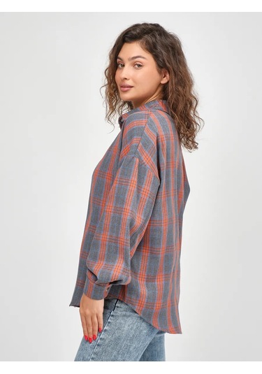 Styleflex Kareli Oversize Gömlek 306829402 Turuncu