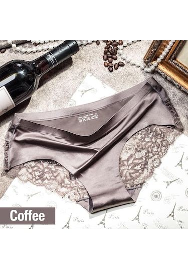 Kahve Kadın Traceless Buz Ipek İç Çamaşırı Lüks İnci Dantel Dikiş Üçgen Külot Kahverengi