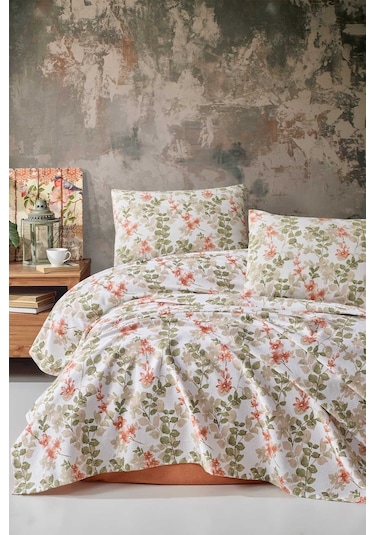 Elart Pamuk Pike Çift Kişilik Flores Pudra 200 x 220 CM Pudra