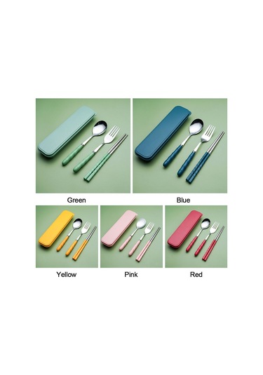 Kaşık, Çatal Ve Yemek Çubuklarından Oluşan 3 Parçalı Set - Çatal Bıçak Takımı Yeşil Diğer