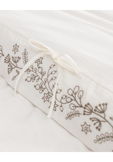 Madame Coco Relief King Size %100 Pamuk Bağlamalı Nevresim Takımı - Ekru/haki Çok Renkli