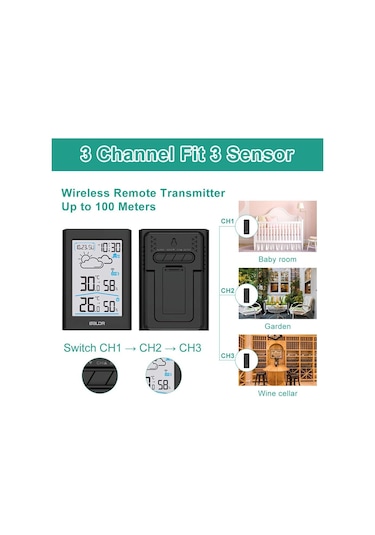 Mufunye Dış Mekan Sensörlü Kablosuz Hava İstasyonu, İç Mekan Dış Mekan Termometresi, Higrometre, Hava Durumu Tahminli Kablosuz Oda Termometresi