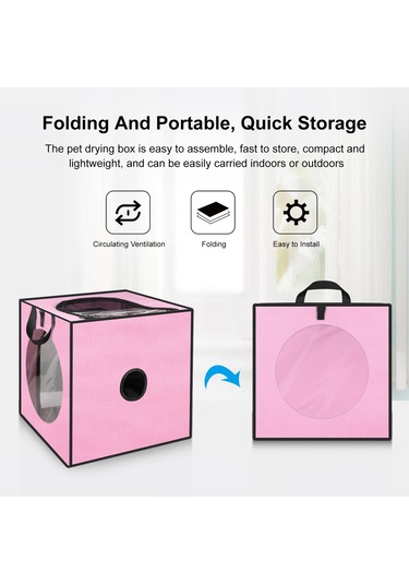 Funadd Pet Banyo Kurutma Kutusu Taşınabilir Katlanır Kurutma Kafesi, 5kg'a Kadar Evcil Hayvanlar İçin Uygun Pembe
