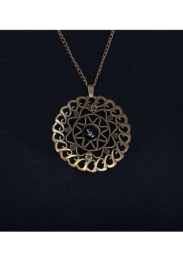 Doğal Taş Oniks Doğal Taşlı Yuvarlak Model Antik Kadın Kolye Euk47o Siyah