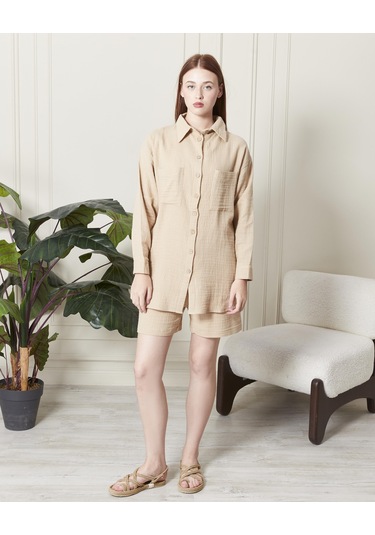 Soft Koton Kumaş Şort Gömlek Takım-3300-cappuccino Çok Renkli