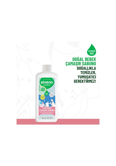 Siveno %100 Doğal Bebek Çamaşır Sabunu Kendinden Yumuşatıcılı Bitkisel Deterjan Konsantre Vegan 1000 Ml