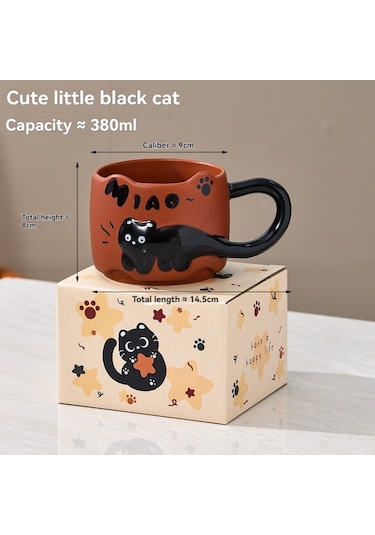 Suofeng Kedi Desenli Seramik Kupa Seti 380ml, Mikrodalga Güvenli, Kahve/süt İçin, Sarı, Ev Kullanıma Uygun Sarı