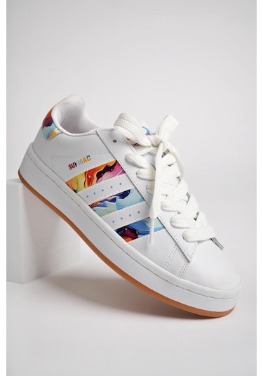 Muggo Flower Garantili Kadın Ortopedik Günlük Bağcıklı Yürüyüş Koşu Sneaker Spor Ayakkabı 001