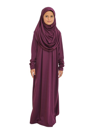 İki Parça Çocuk Elbisesi Seti Eşarp İle Takım Mor