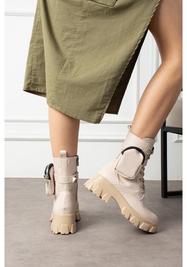 Shoetek Lorbi Kadın Bot Çantalı Postal Bej Deri Bej Cilt
