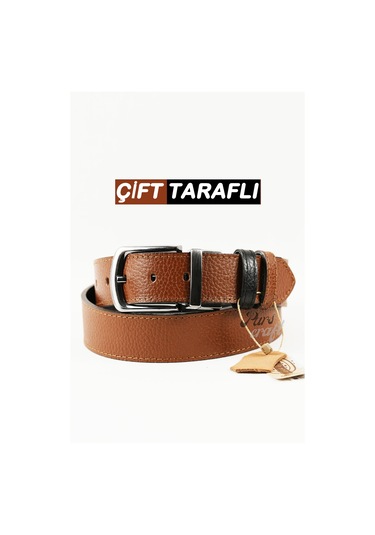 Hakiki Deri Çift Taraflı Erkek Kemer 4 Cm Taba - Siyah Taba