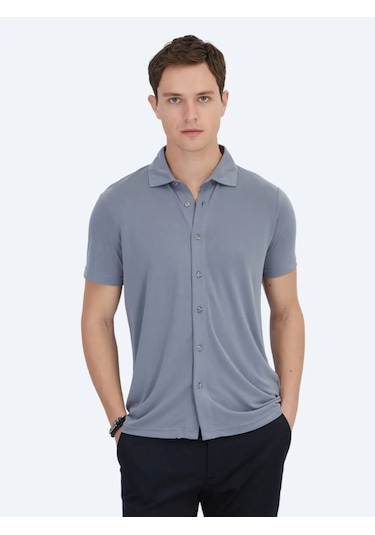 Kip Gri Düz Regular Fit Casual Gömlek Gri