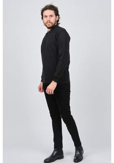 Çizgi Triko Erkek Cep Detaylı Polo Yaka Sweat 42544244 Siyah Siyah