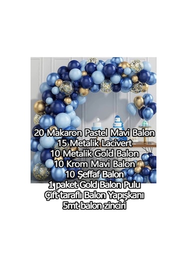 Mavi Lacivert 65li Balon Zinciri Süsleme Seti 5 Renkli Sünnet, 1