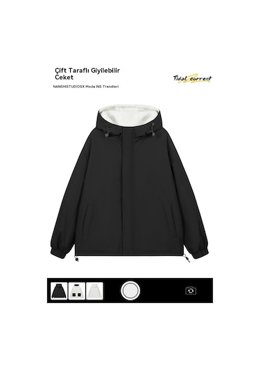 Kalınlaştırılmış Kadın Kışlık Palto, Çift Taraflı Tasarım Siyah