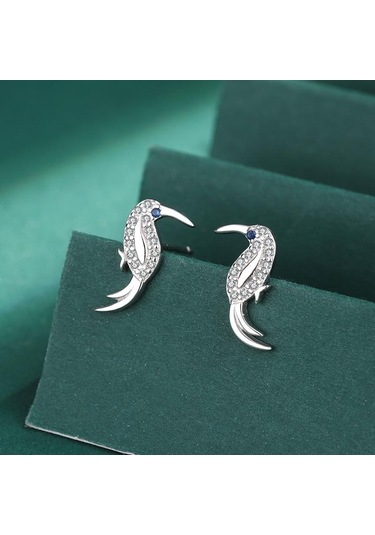 Yaratıcı Hayvan Gümüş Küpe Kadın Zamanı İçin Zarif Papağan Şekli Zirkon Küpe Parti Takı Yıldönümü Hediyesi S925 Gümüş Takı