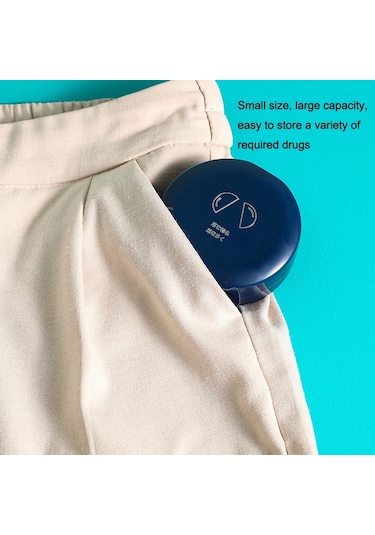 Sones Kesicili Çift Katmanlı Yuvarlak Sekiz Izgaralı Taşınabilir İlaç Kutusu Mavi