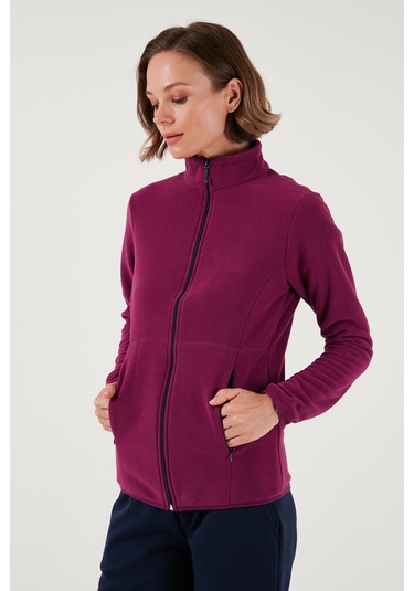 Lela Slim Fit Anti-Pilling Tüylenme Yapmayan Fermuarlı  Polar Bayan Hırka 5907012 Mor