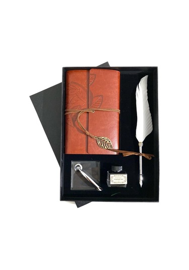 Kişiye Özel Kutulu Divit Kalem Ve Deri Kaplı Anı Defteri Renkli