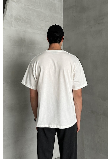 Hyman Erkek %100 Pamuk Oversize Basic T-shirt Beyaz