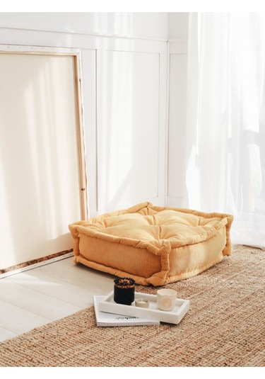 Fitilli Kadife Bisküvi Minder Sarı