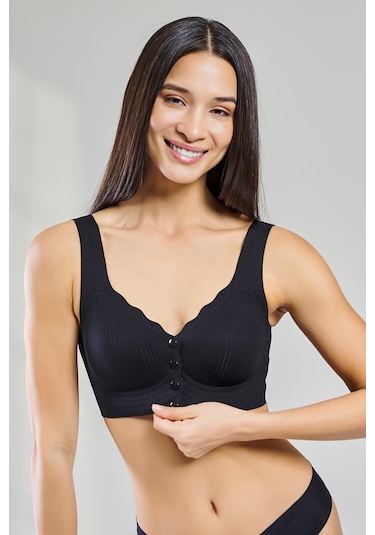 Yeni İnci İz Yapmayan Lazer Kesim Önden Çıtçıtlı Hafif Sütyen Br111 Siyah