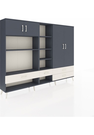 Arges Dolap 12 Raflı 4 Çekmeceli 4 Kapaklı 220x30x163 Antrasit-an Antrasit-antrasit/aytaşı