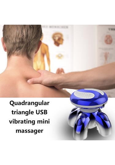 Dört Köşeli Üçgen Usb Elektrikli Titreşim Küçük Şarjlı Işıklı Masaj Cihazı - Safir Mavi