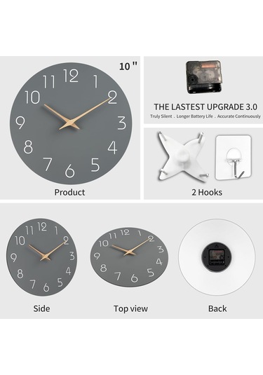 Modern Sessiz Duvar Saati 10 Gri Ahşap Tik Tak Etmeyen Yatak Odası Ofis Dekoru B Diğer