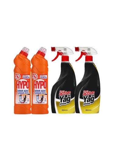 Hypo Gider Açıcı Çamaşır Suyu Çam Tazeliği 750 Gr X 2 + Hyper Active Yağ Çözücü 750 Ml X 2 4'lü Set